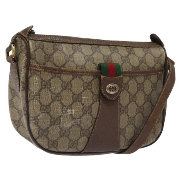GUCCI GG Supreme Web Sherry Line Bag PVC Beige Gold 89 02 032 Auth - Picture 1 of 16